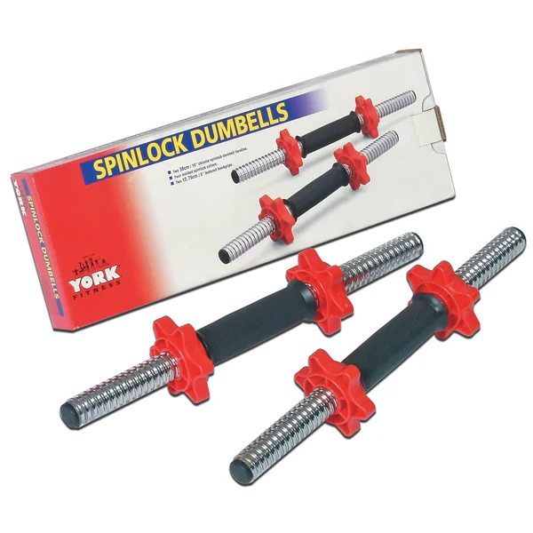 15″ Tubular Spinlock Dumbbell Handles w/ Red Collars