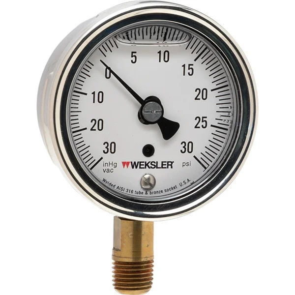 2.5 inch Heavy-Duty Liquid Filled Compound Gauge 0-30 Hg – 0-30 PSI