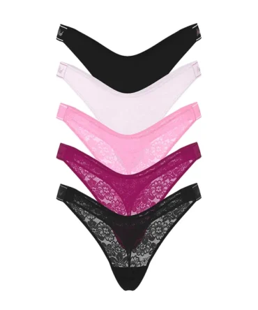 5-Pack Lace Logo High-Leg Thong Panties