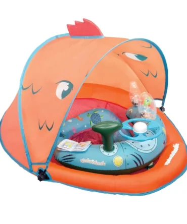Activity Center Baby Boat with Adjustable Canopy | Baby Pool Float with 5-Toy Console