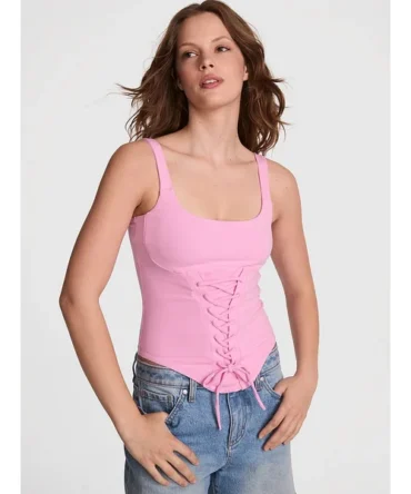 All-Day Soft Rib Lace-Up Corset Top