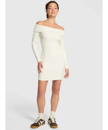 All-Day Soft Rib Off-The-Shoulder Mini Dress