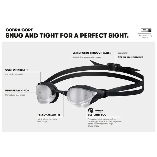 Arena Cobra Core Swipe Mirror - Black/Mirror