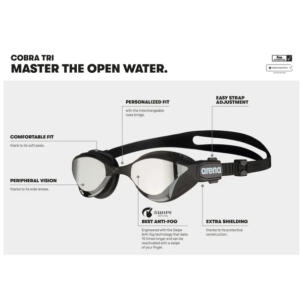 Arena Cobra Tri Swipe Mirror - Black