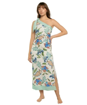 Azure Asymmetrical Linen Midi Dress