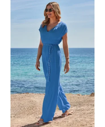 Azure Blue Tassel Belted Jumpsuit