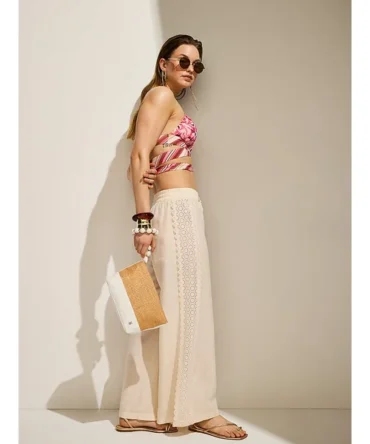 Beachwear Linen Lace-Trim Pants