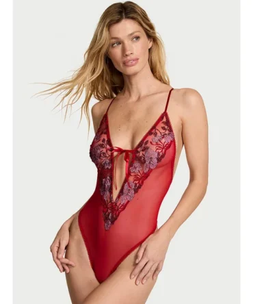 Beautiful Bows Embroidery Plunge Teddy