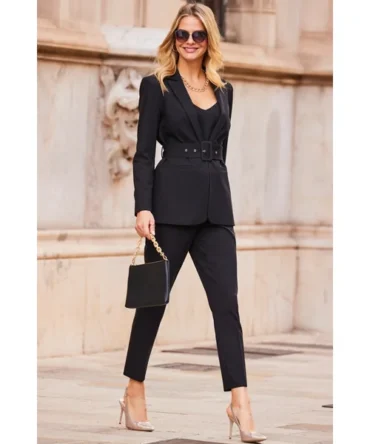 Black Belted Tuxedo Blazer Jacket
