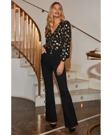 Black Contour Waist Kick Flare Jeans