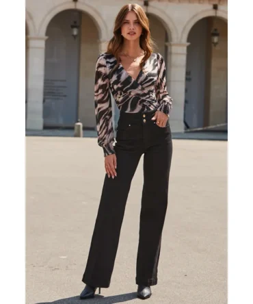 Black Contour Waist Wide Leg Jeans