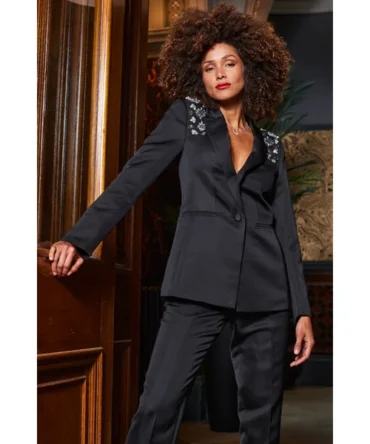 Black Embellished Shoulder Structured Blazer