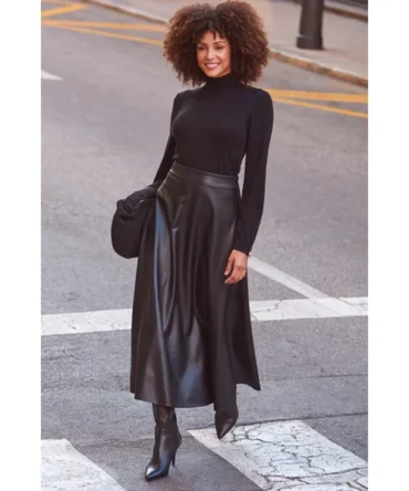Black Faux Leather Midaxi Skirt