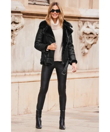 Black Faux Shearling Biker Jacket
