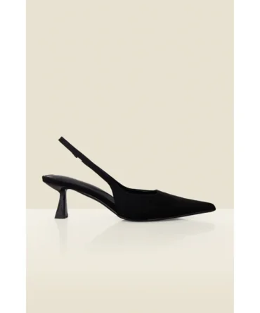 Black Faux Suede Kitten Heel Slingback Court Shoes