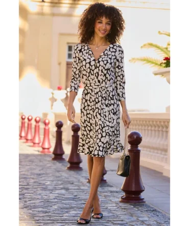 Black & Ivory Morocco Print Fit & Flare Dress