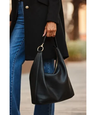 Black Leather Large Shoulder Bag