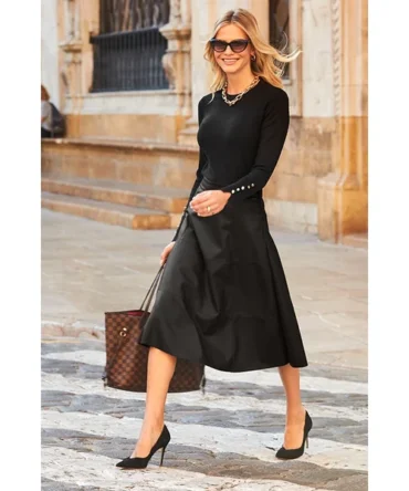 Black Leather Look Panelled A-Line Midi Skirt