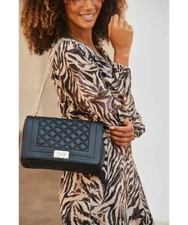 Black Leather Quilted Shoulder Bag