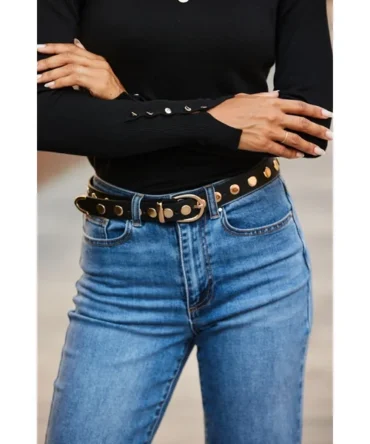 Black Leather Western Studded Waist Belt