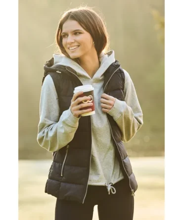 Black Padded Gilet With Zip Pockets & Hood