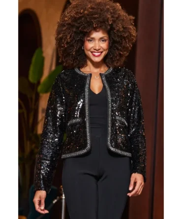 Black Premium Sequin Contrast Trim Jacket