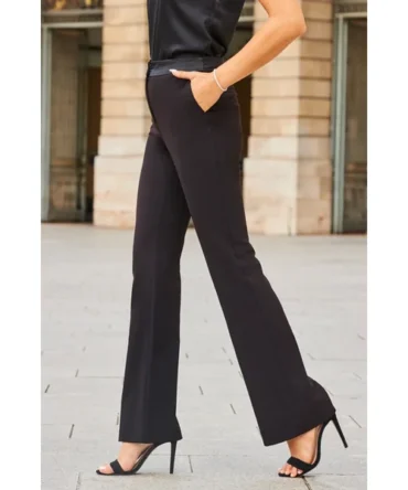 Black Satin Waistband Tuxedo Kick Flare Trousers