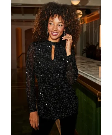 Black Sparkle Key Hole Longline Top