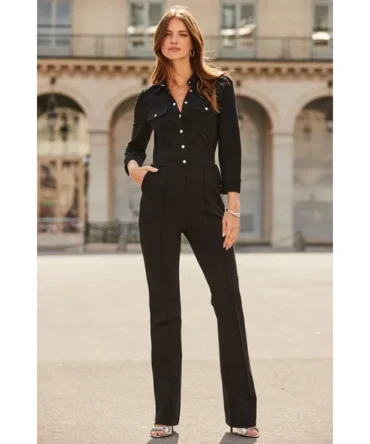 Black Utility Pocket Ponte Jumpsuit