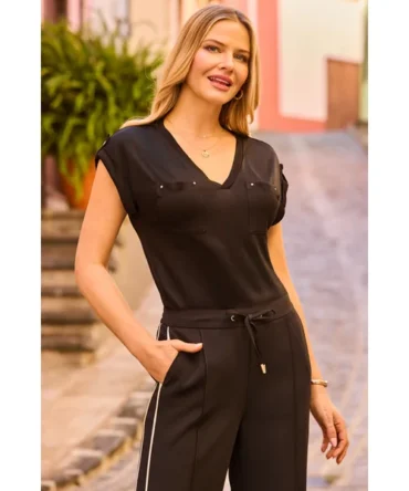 Black V Neck Utility T-Shirt