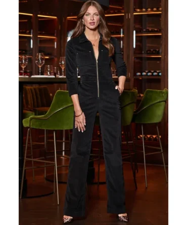 Black Velvet Jumpsuit With Luxe Gold Detail