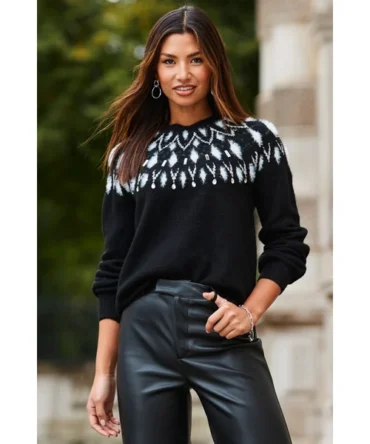 Black & White Embellished Fair Isle Jumper