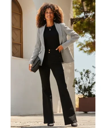 Black & White Houndstooth Print Blazer