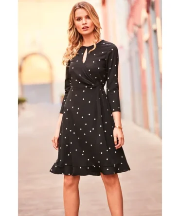Black & White Starlight Print Ruffle Hem Dress