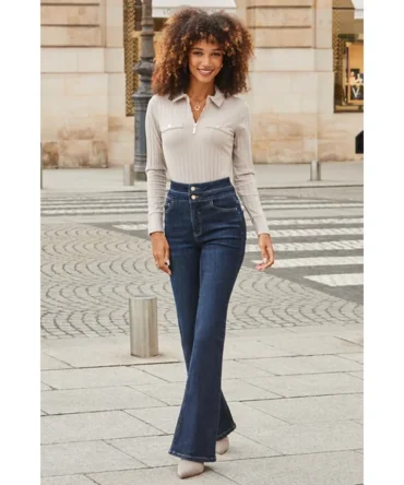 Blue Black Contour Waist Kick Flare Jeans