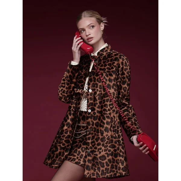 Bonded Velvet Leopard Jacket with Bow Detail
