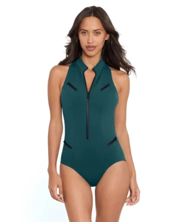 Coco Zip-Front Racerback One Piece Swimsuit