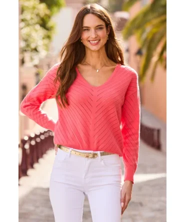 Coral Pointelle Fine Knit Jumper