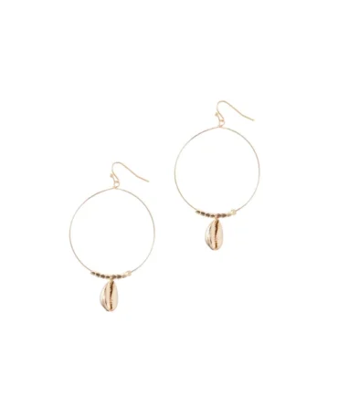 Cowrie Drop Hoop Earrings