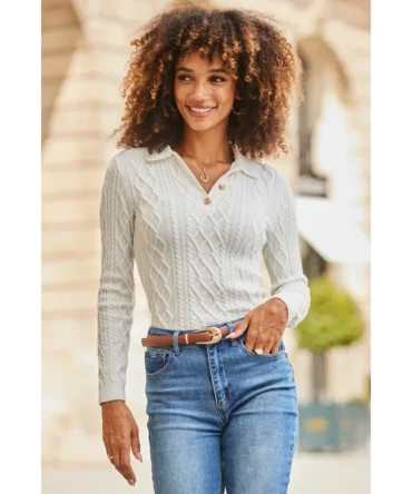 Cream Cable Knit Collared Jumper