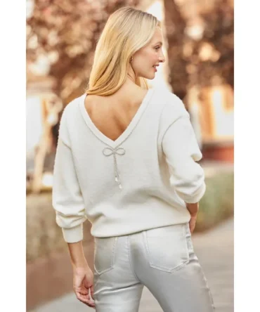 Cream Diamante Bow Back Jumper