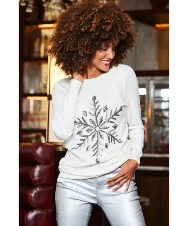 Cream Snowflake Silver Sequin Jumper