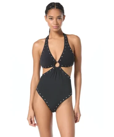 Crepe Halter One Piece Swimsuit