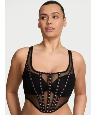 Dark Blossom Embroidery Corset Top