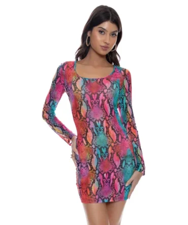 Electric Skin Long Sleeve Mini Dress