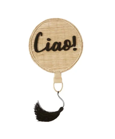 Embroidered CIAO Appliqué Straw Fan