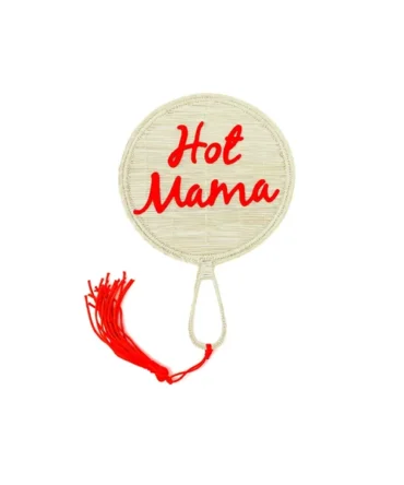 Embroidered Hot Mama Appliqué Straw Fan
