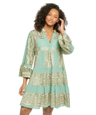 Embroidered Metallic Linen Mini Dress