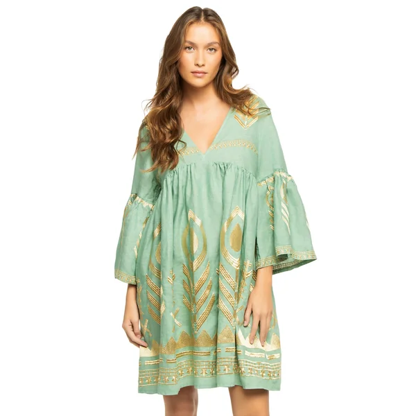 Embroidered Metallic Mini Dress