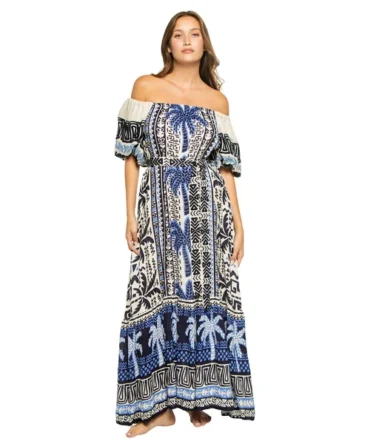 Embroidered Palm Maxi Dress